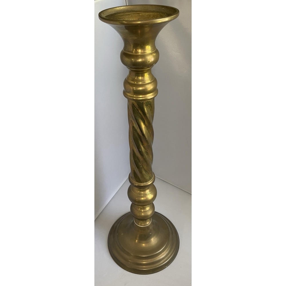 Vintage 16"‎ Tall Brass Candlestick Heavy Lots Of Patina Made In Hong Kong